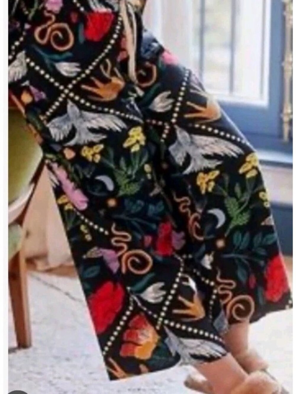 Anthropologie Rosa de Weerd Sleep Pants S Black Floral Botanical NWT Cotton